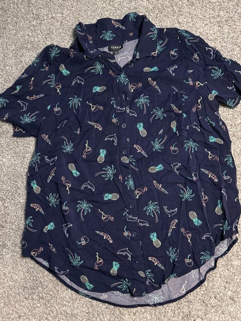 torrid Navy Tropical Print Button-Down Shirt